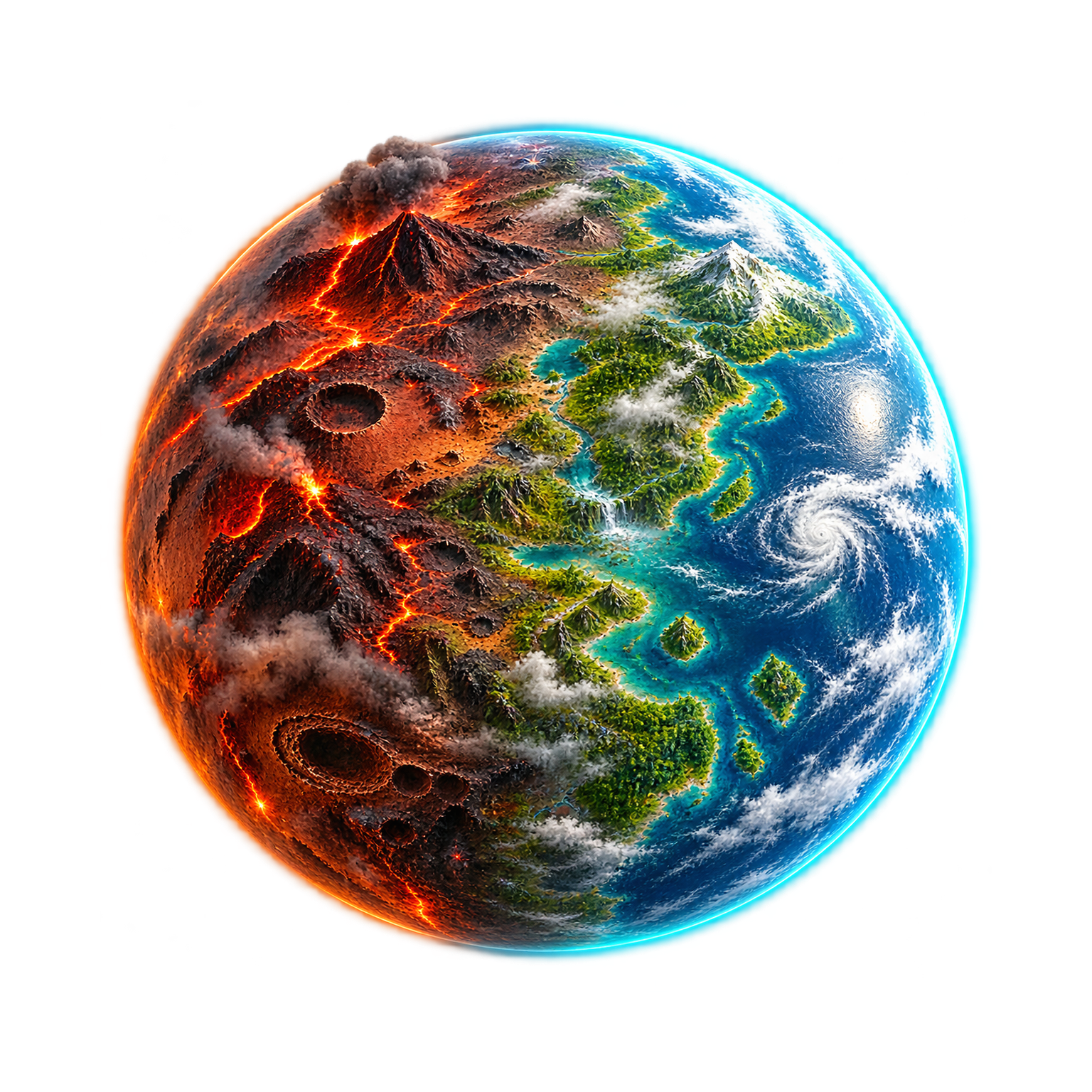 Terra Novus transforming from a dry volcanic world into a blue and green planet